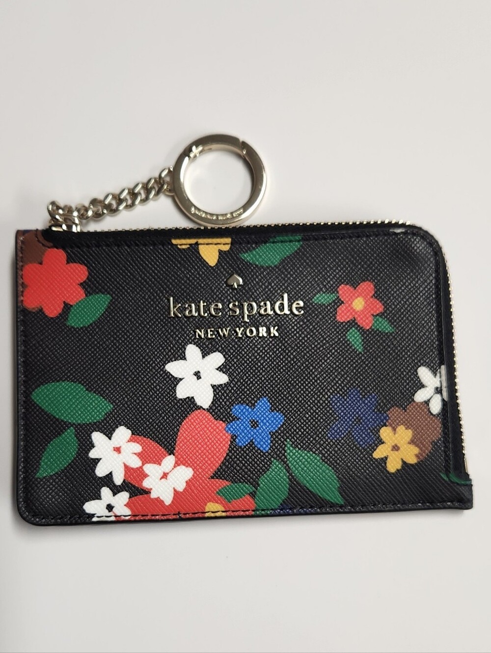 kate spade Black Floral Zip Card Case with Keyring